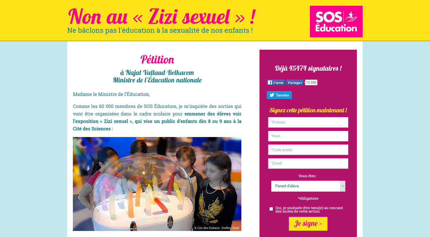 SOS éducation, Non au “Zizi sexuel” ! [en ligne], 2014, consulté le 23/03/2017.